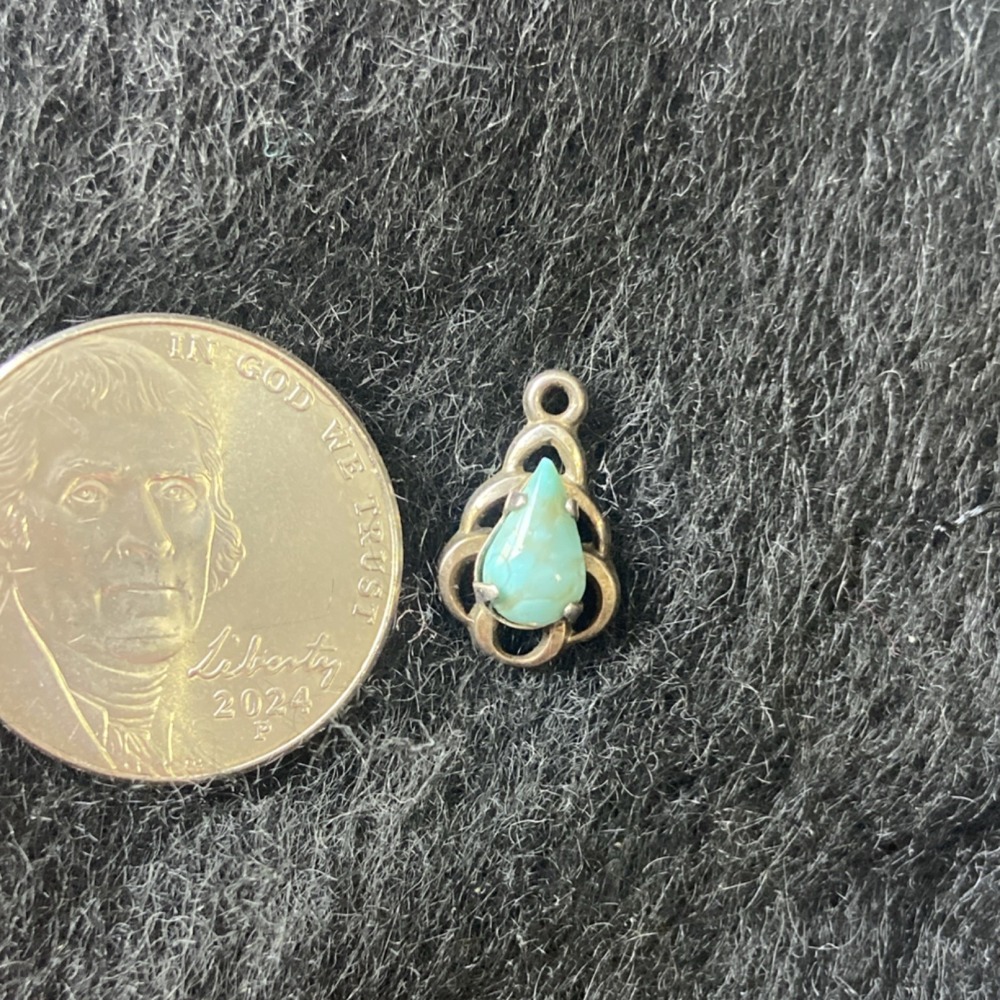 Silver Teardrop Turquoise Charm Pendant, Bezel Setting